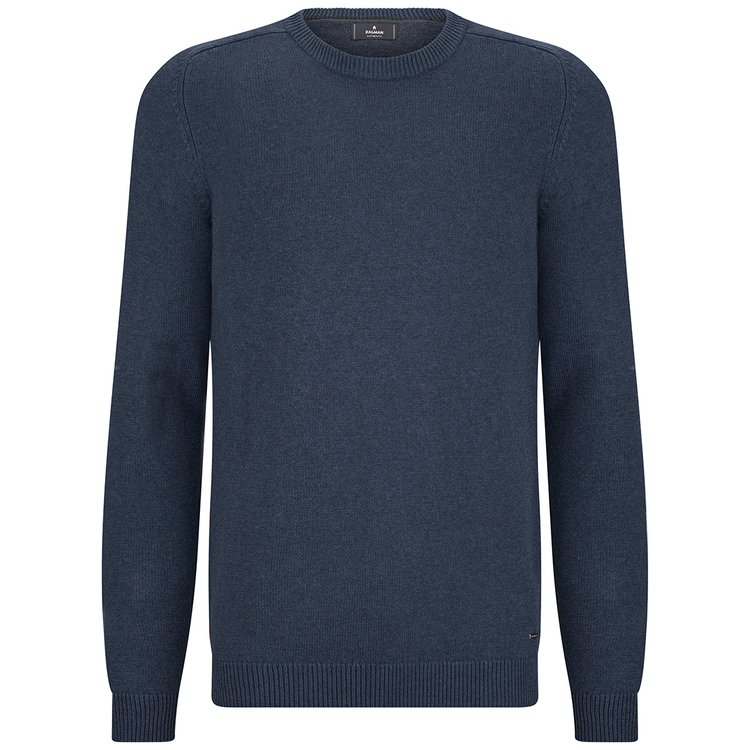 Strickpullover in Überlänge - blau melange