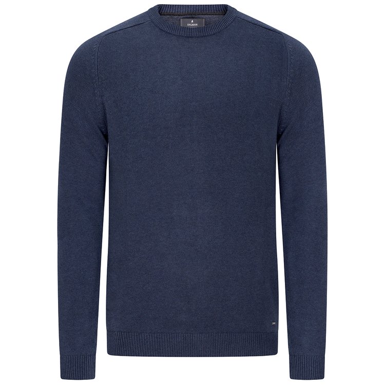 Strickpullover in Überlänge - blau melange