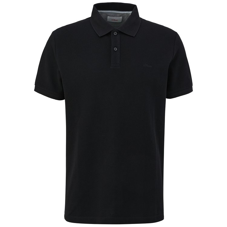 Extra lang geschnittenes Poloshirt in schwarz mit Piqué-Struktur und kleinem s.Oliver-Logo auf der Brust.