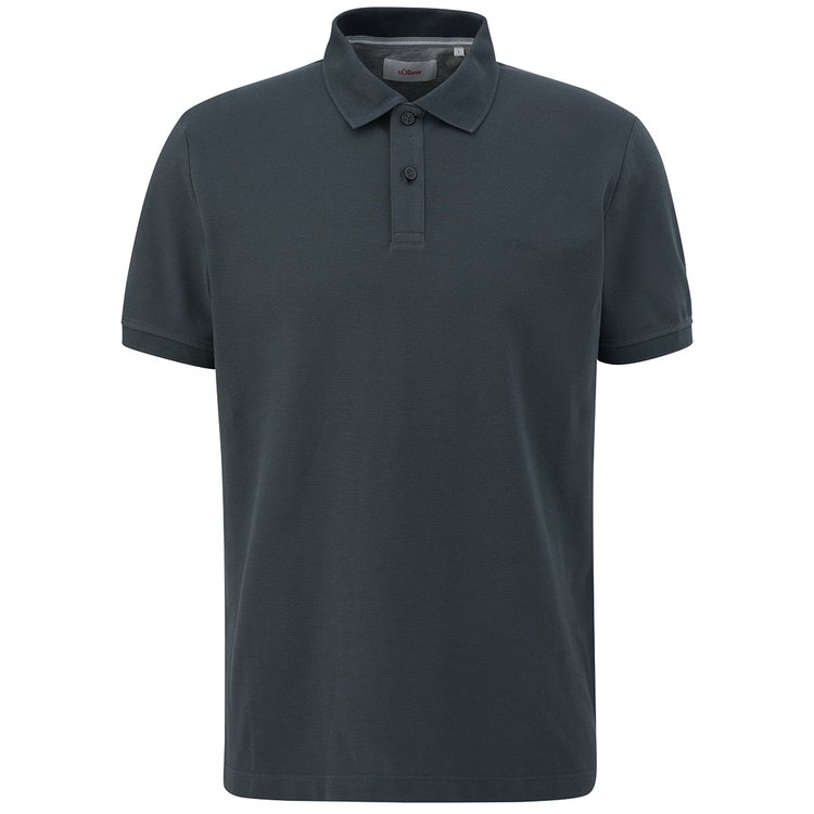 Extra langes Poloshirt in dunkelgrau mit Piqué-Struktur und kleinem s.Oliver-Logo auf der Brust.