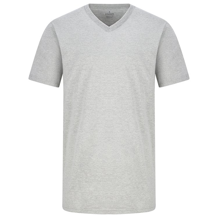 T-Shirt extra lang - V-Ausschnitt - grau melange