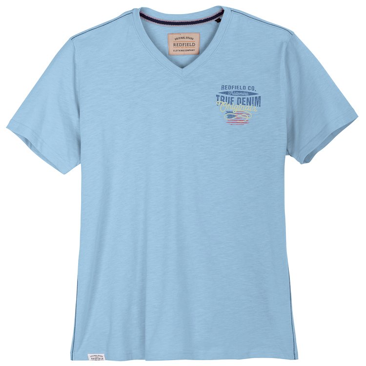 Extra langes T-Shirt mit V-Ausschnitt - Flammgarn - hellblau