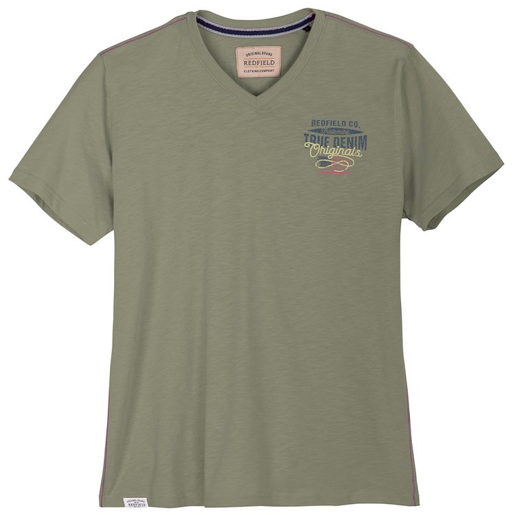 Extra langes T-Shirt mit V-Ausschnitt - Flammgarn - oliv