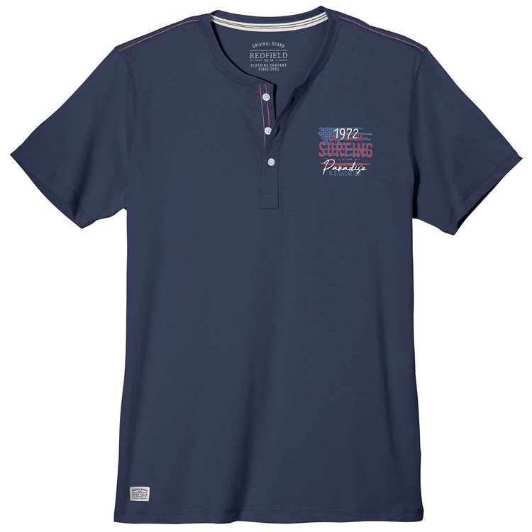 T-Shirt extra long mit Knopfleiste - Surfing Paradise - blau