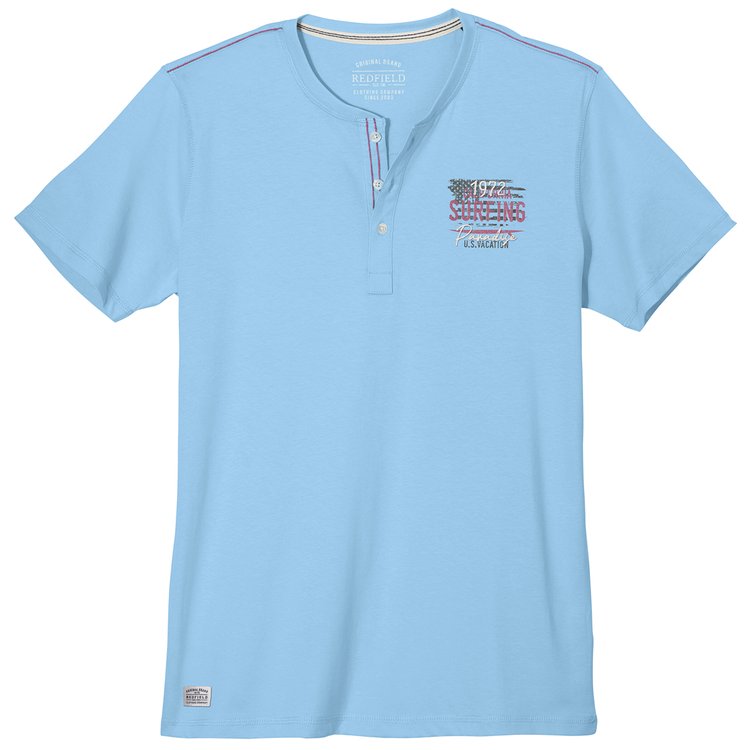 T-Shirt in Überlänge hellblau mit Knopfleiste und Print