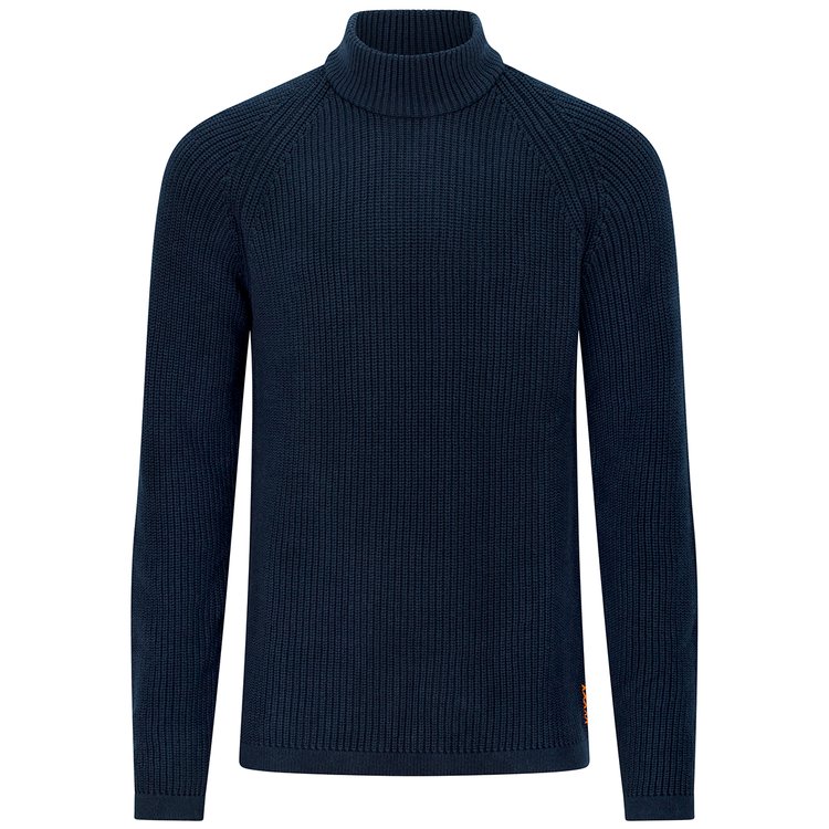 Extra langer Grobstrick-Pullover mit Stehkragen - dunkelblau