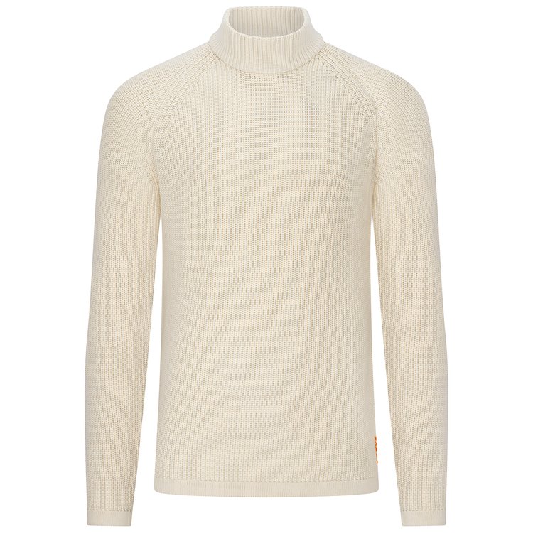 Extra langer Grobstrick-Pullover mit Stehkragen - beige/creme
