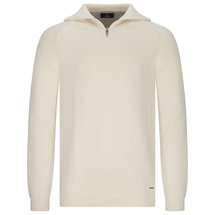 Extra langer Strickpullover mit Troyer-Kragen - beige/creme