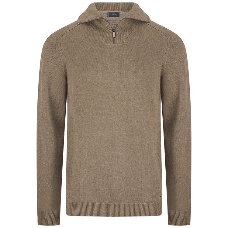 Extra langer Strickpullover mit Troyer-Kragen - braun