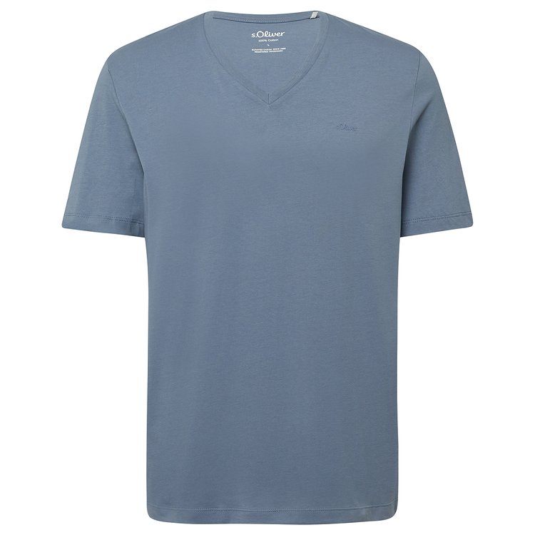 Basic T-Shirt extra lang - V-Ausschnitt - rauchblau
