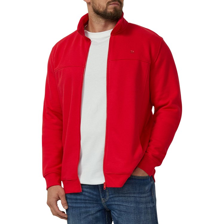 Extra lange Sweatjacke mit Stehkragen - rot