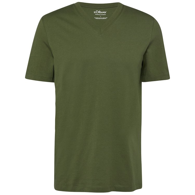 Basic T-Shirt extra lang - V-Ausschnitt - oliv
