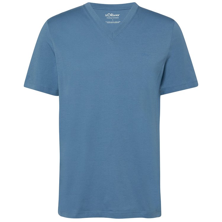 Basic T-Shirt extra lang - V-Ausschnitt - blau