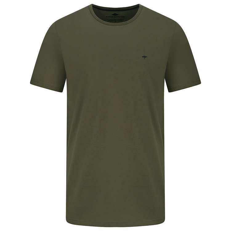 Extra lang geschnittenes T-Shirt in dunkelkhaki mit Rundhals-Ausschnitt und Logo-Applikation auf Brusthöhe.