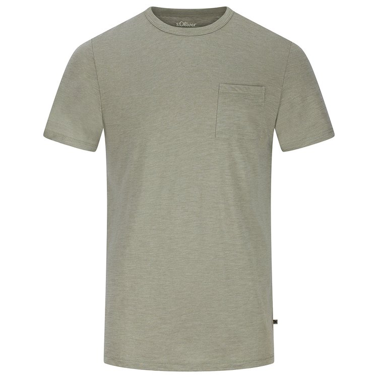 Khakifarbenes Herren T-Shirt extra lang in Melange-Optik mit Brusttasche und Rundhals-Ausschnitt.