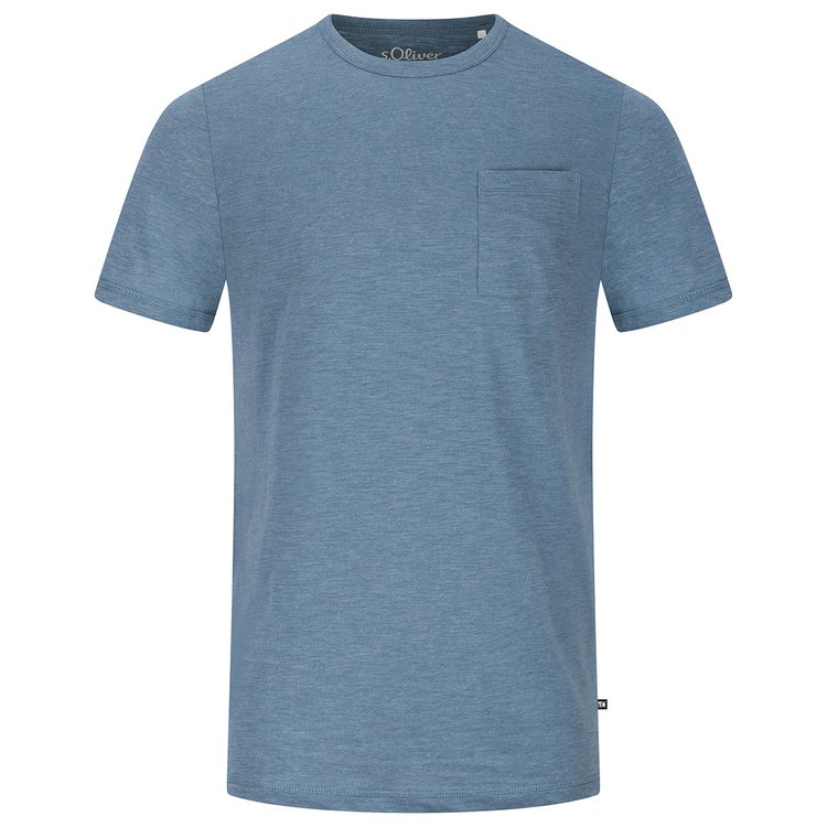 Blaues Herren T-Shirt extra lang in Melange-Optik mit Brusttasche und Rundhals-Ausschnitt.