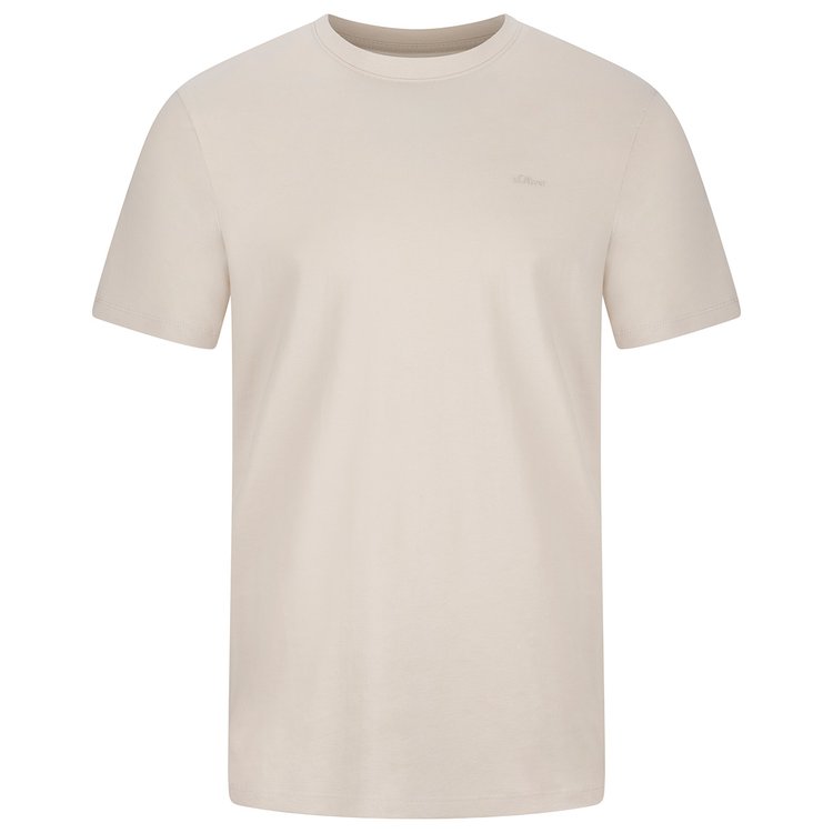 Extra langes Herren T-Shirt in beige mit Rundhals und dezentem Logo auf Brusthöhe.