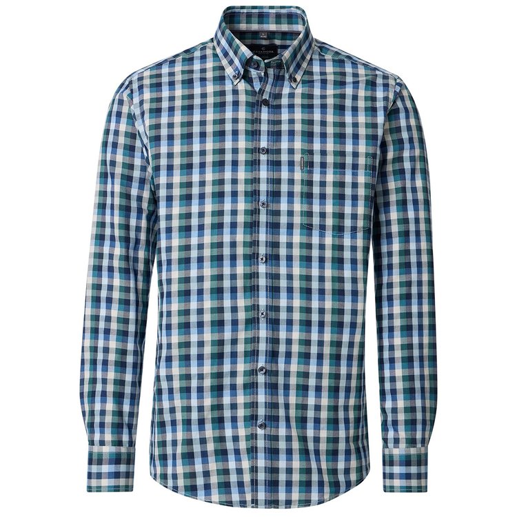 Freizeithemd extra lang - Casual Fit - blau-grün kariert