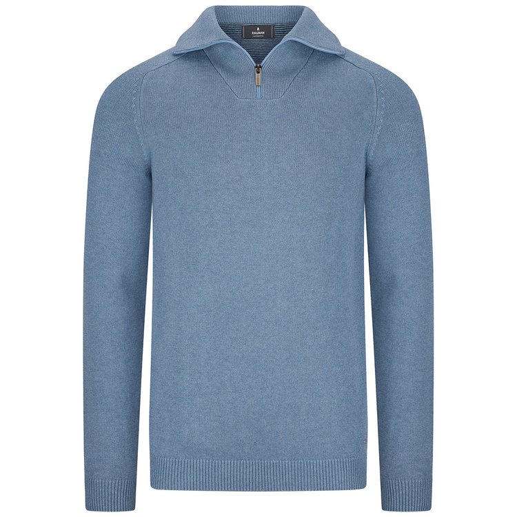 Extra langer Strickpullover mit Troyer-Kragen - blau