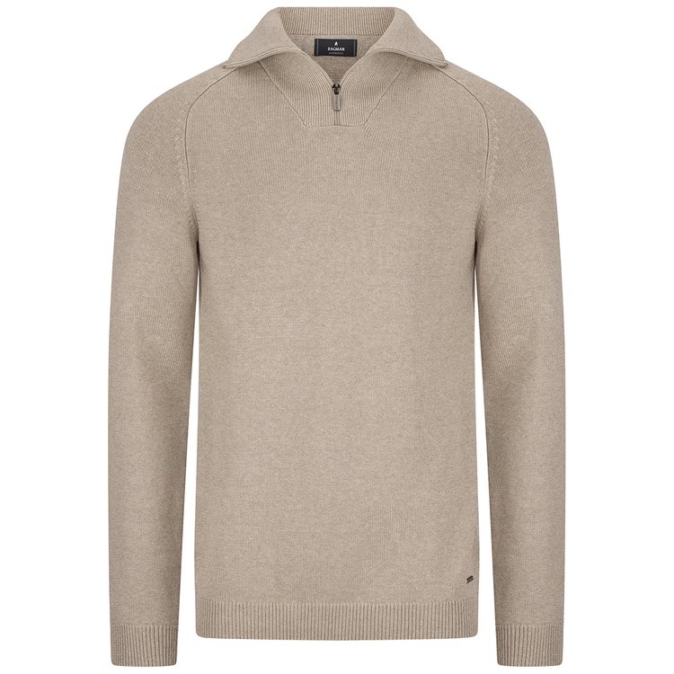 Extra langer Strickpullover mit Troyer-Kragen - beige