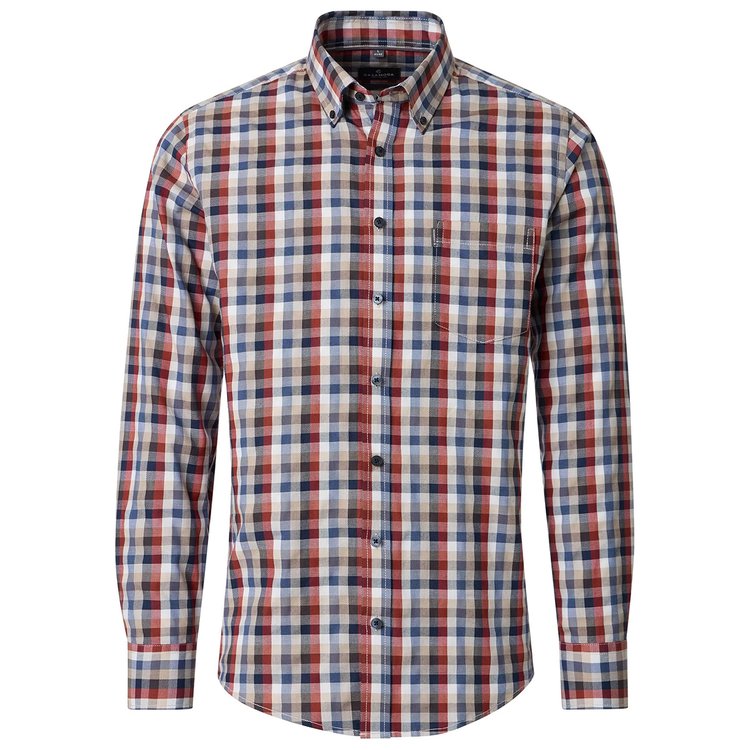 Freizeithemd extra lang - Casual Fit - blau-beige-rost kariert