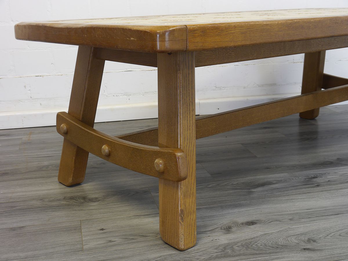 Couchtisch rustikaler Stil Eiche massiv mit Kacheln L: 157 cm (10323) | Antike Möbel