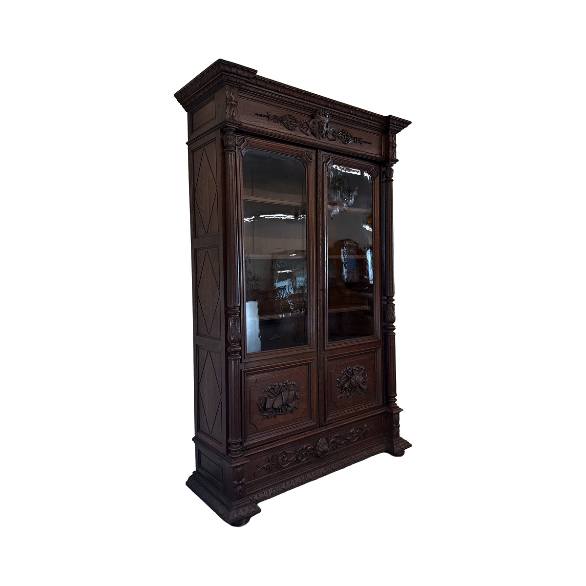 Vitrinenschrank Gründerzeit um 1880 Eiche massiv B: 154 cm