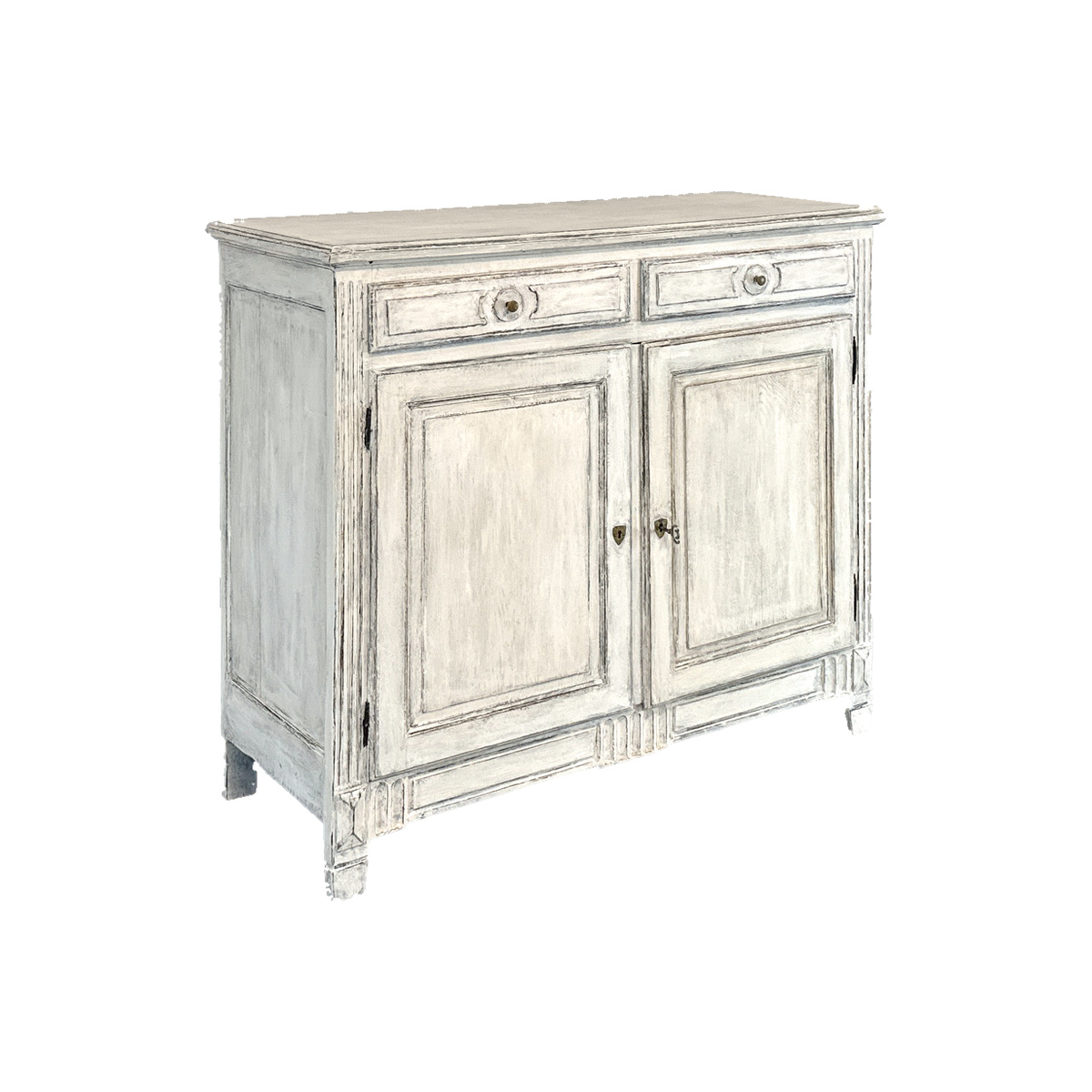 Anrichte antik Shabby Chic weiß Louis XVI Eiche B: 124,5 cm