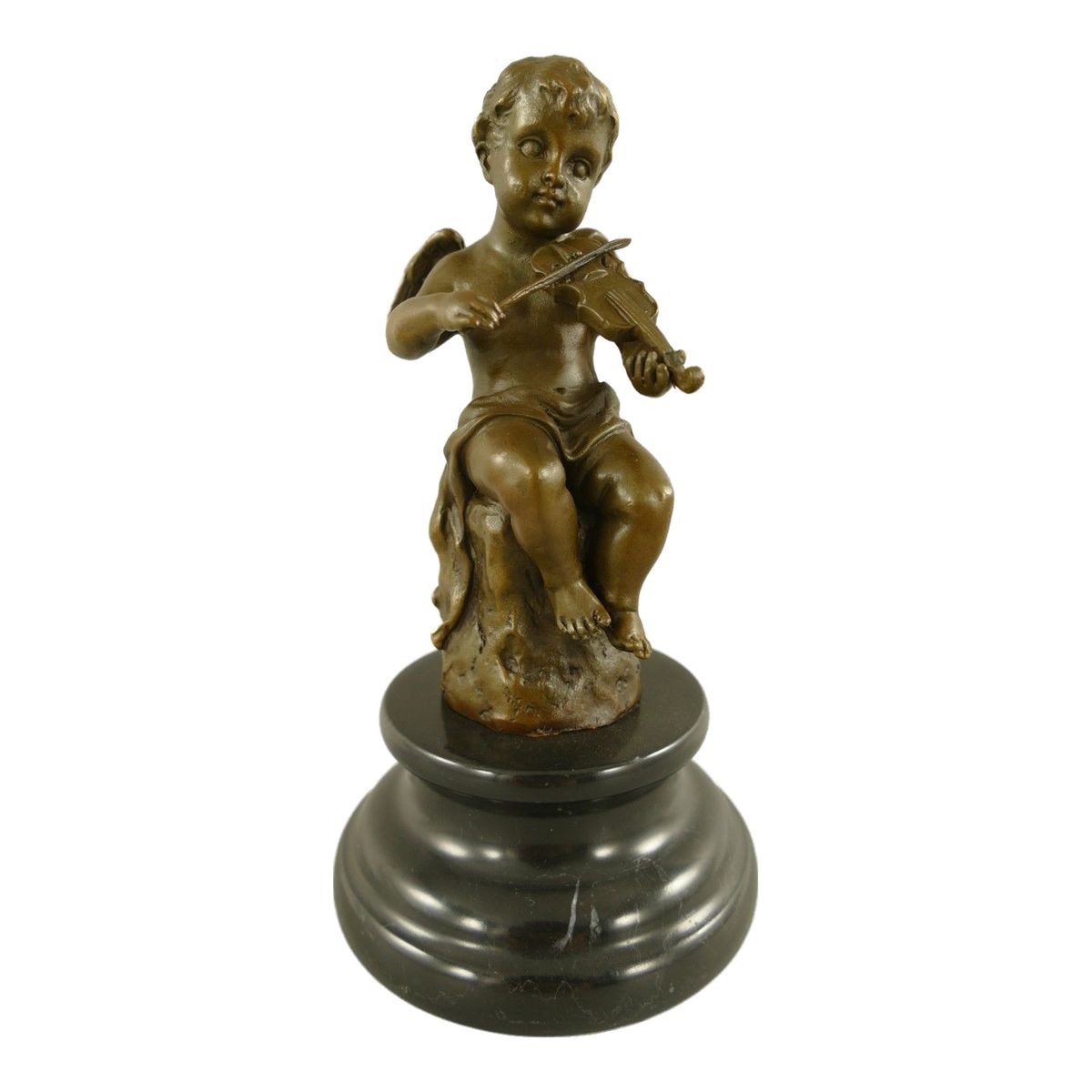 Bronzefigur Engel mit Geige 18 cm Skulptur Antik-Stil Wohnzi