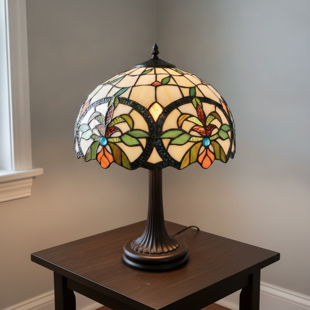 Tischlampe zweiflammig mehrfarbig 56 cm Tiffany-Stil Bleigla Tischlampe zweiflammig mehrfarbig 56 cm Tiffany-Stil Bleigla