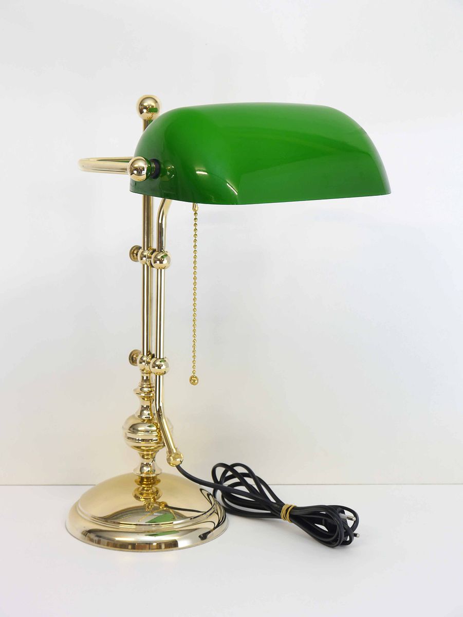 Bankerlampe Schreibtischlampe Messing grüner Glasschirm - 2131 | Antike Möbel