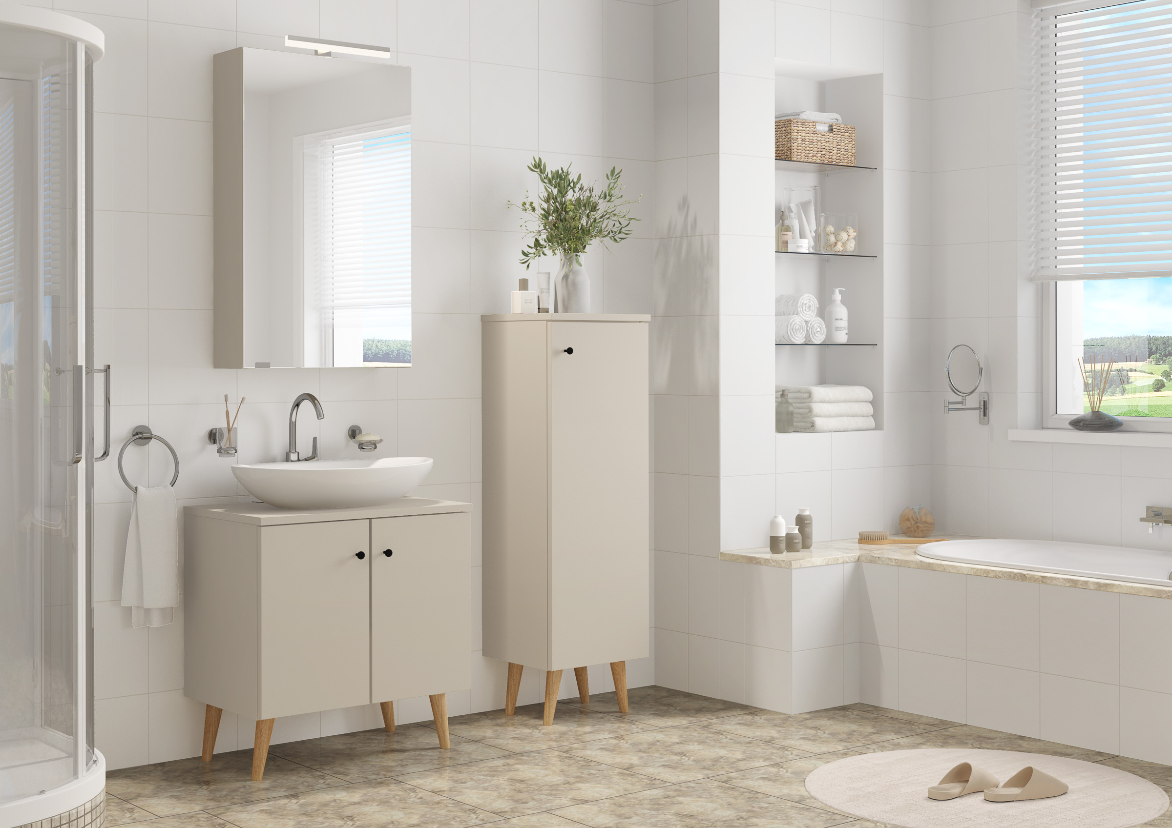 Badschrank Taupe mit Füße
