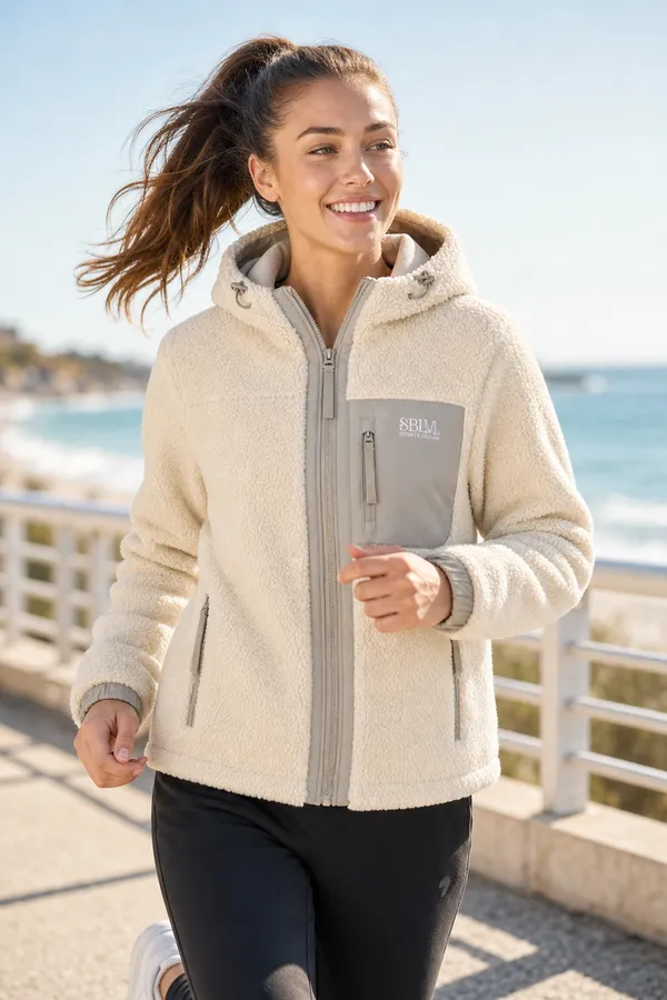 Sublevel Teddyjacke mit Kapuze in Creme – Damen
