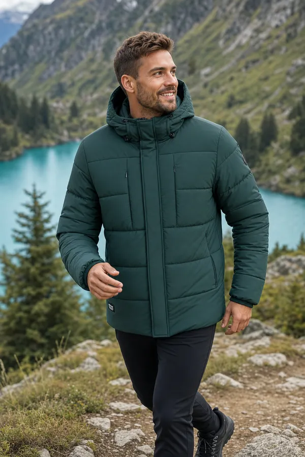 Sublevel wattierte Outdoorjacke mit Kapuze in Grün – Herren