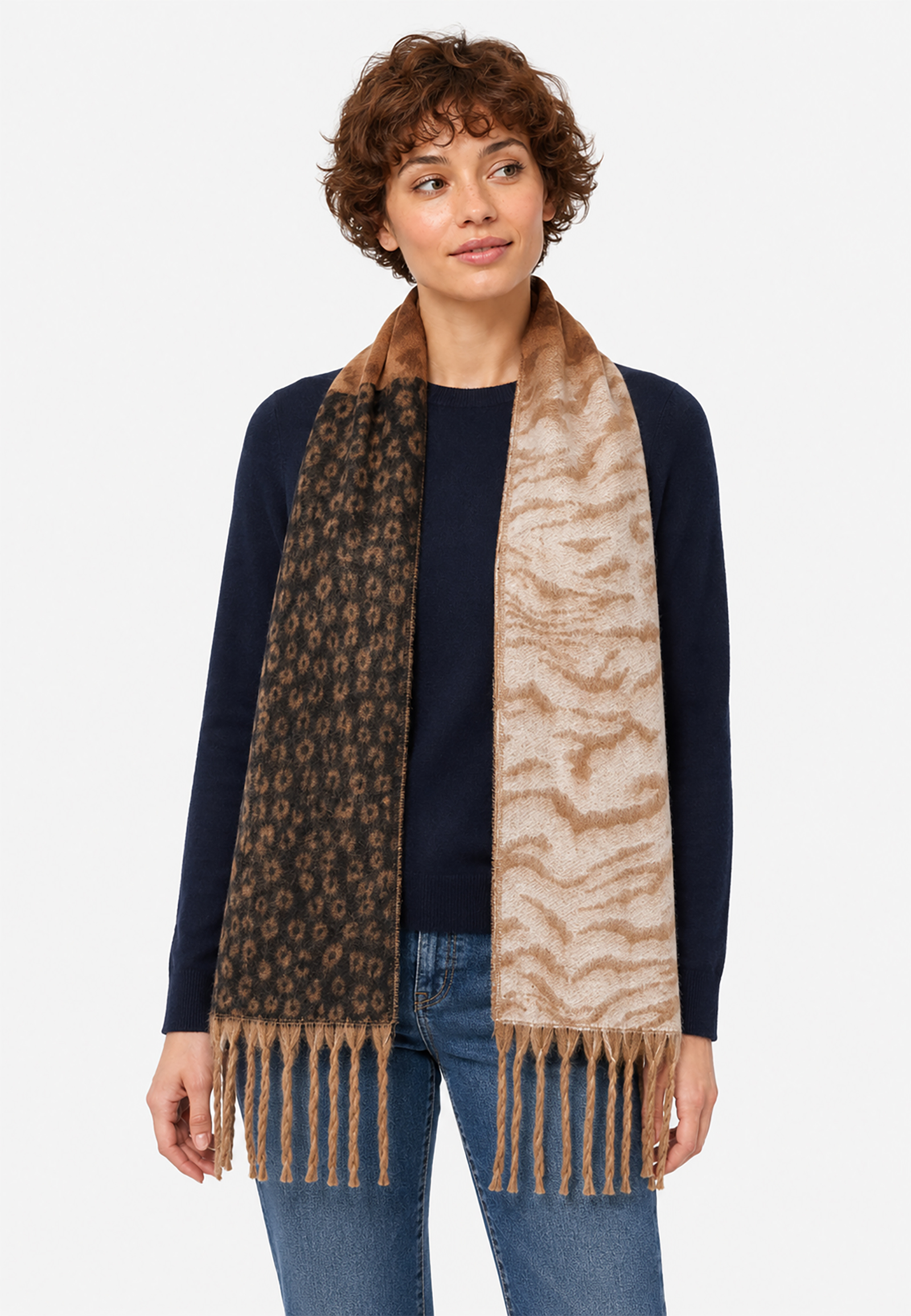 Schal Animalmuster Leo Zebra Kontrastdesign Lange Fransen Schal Animalmuster Leo Zebra Kontrastdesign Lange Fransen