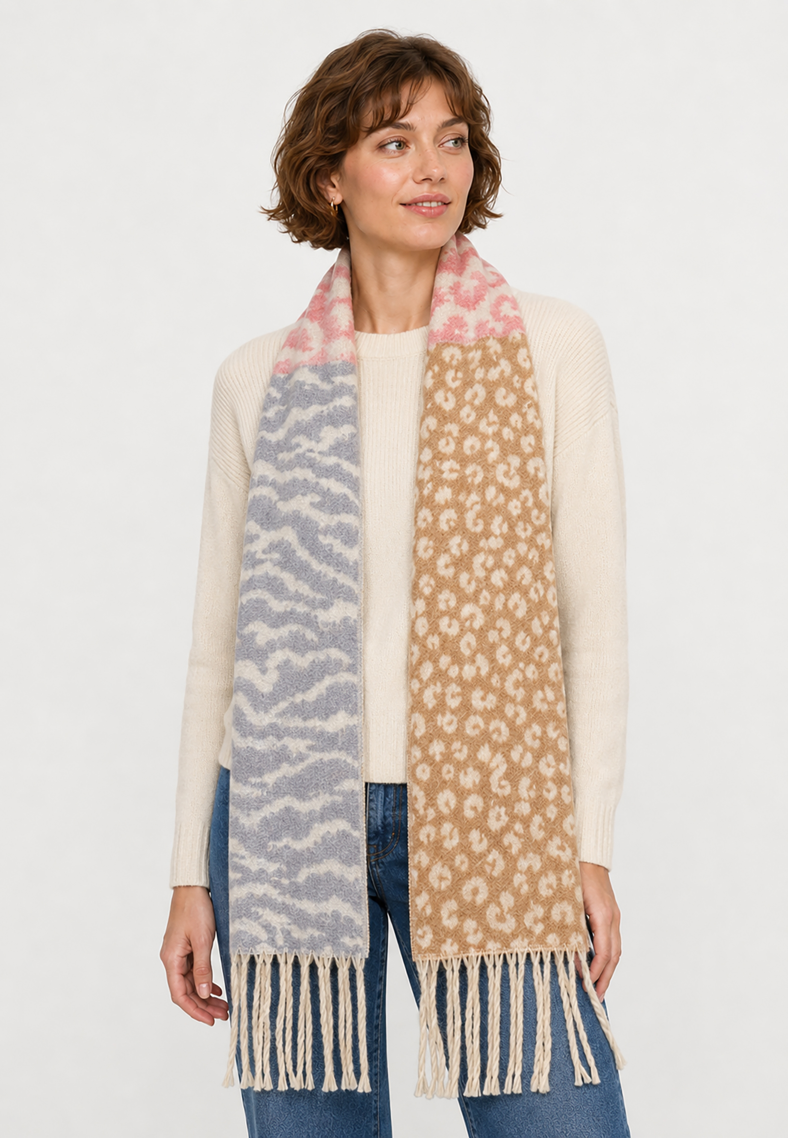 Schal Animalmuster Leo Zebra Kontrastdesign Lange Fransen Schal Animalmuster Leo Zebra Kontrastdesign Lange Fransen