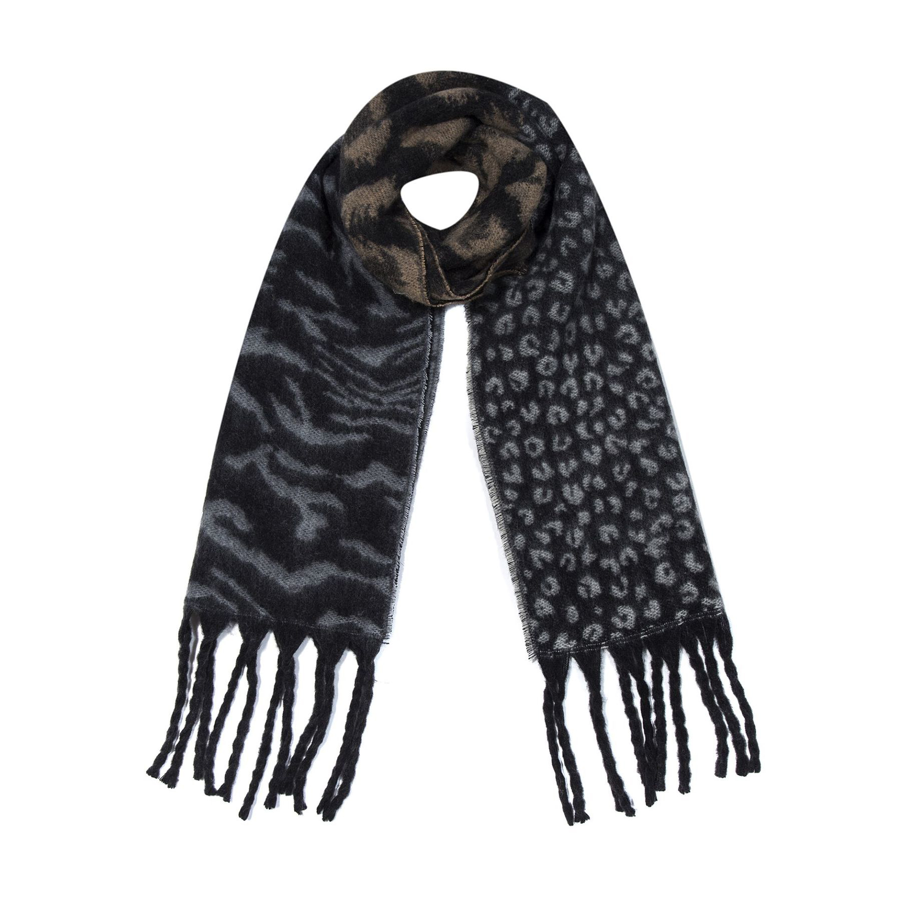 Schal Animalmuster Leo Zebra Kontrastdesign Lange Fransen Schal Animalmuster Leo Zebra Kontrastdesign Lange Fransen