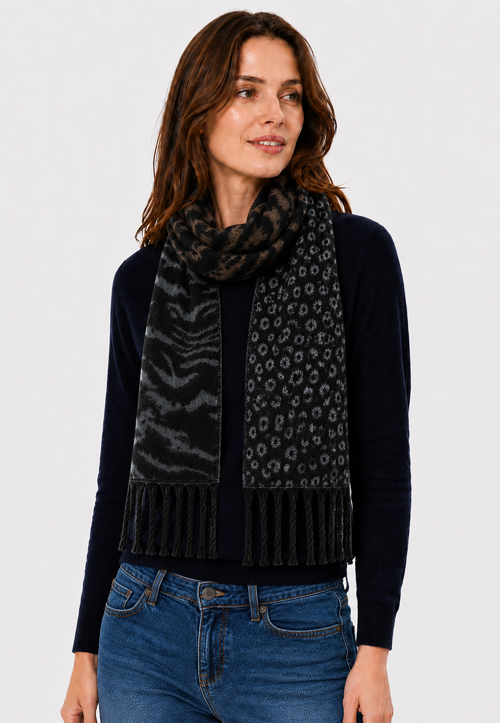 Schal Animalmuster Leo Zebra Kontrastdesign Lange Fransen Schal Animalmuster Leo Zebra Kontrastdesign Lange Fransen