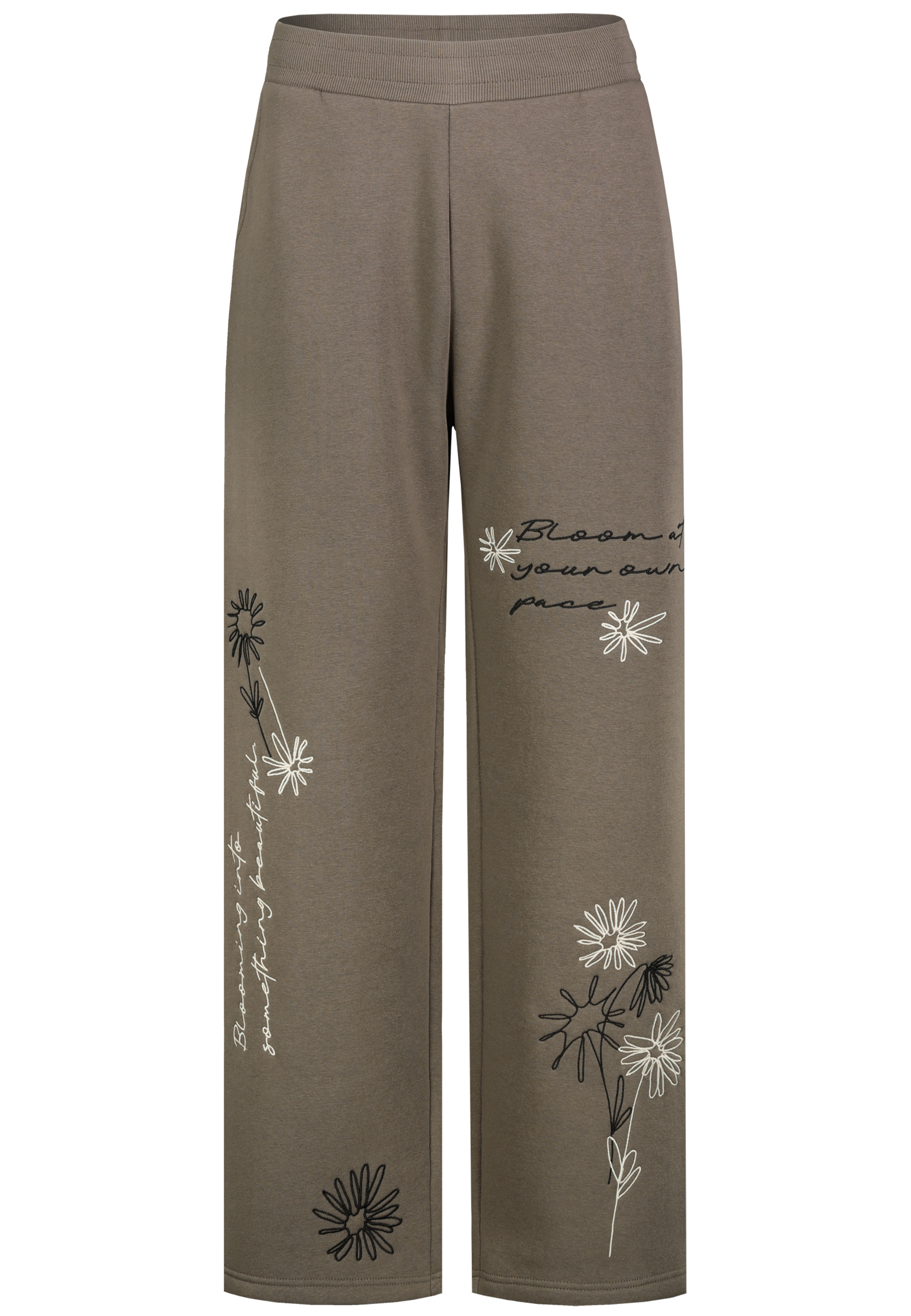 D10600BC62689A_21300_V.jpg Hose Weites Bein Blumenstickerei Schriftzüge Rippbund