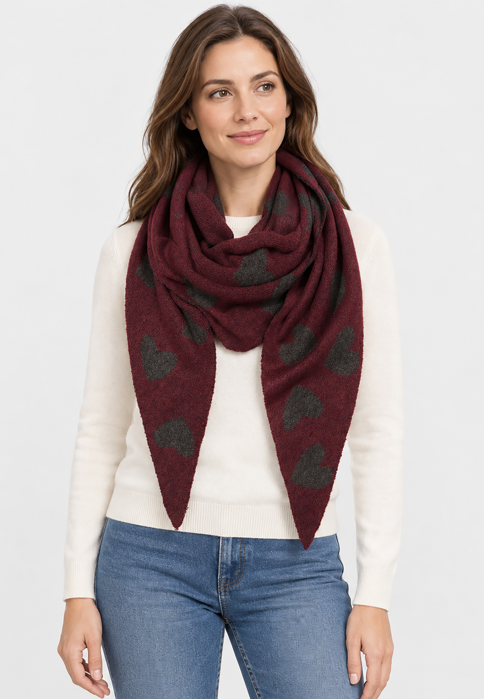 Dreieckstuch Herzmuster Weiche Strickoptik Spitz Zulaufend Dreieckstuch Herzmuster Weiche Strickoptik Spitz Zulaufend
