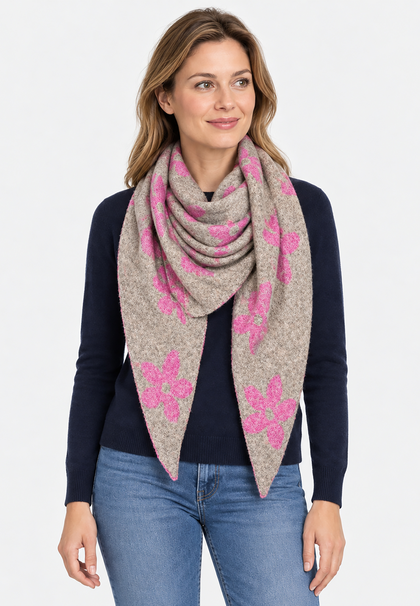 Dreieckstuch Blütenmuster Weiche Strickoptik Spitze Enden Dreieckstuch Blütenmuster Weiche Strickoptik Spitze Enden