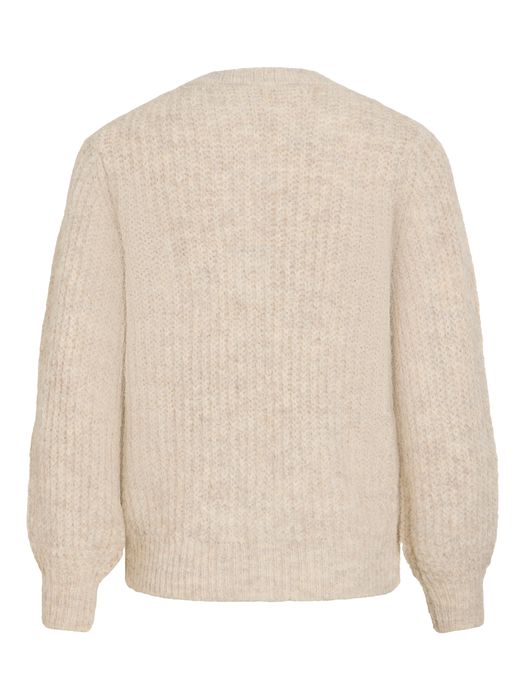 Vila Modische Strickjacke Rundhals Knopfleiste Ballonärmel – Natur, Bild 7