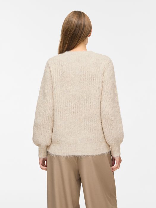 Vila Modische Strickjacke Rundhals Knopfleiste Ballonärmel – Natur, Bild 6