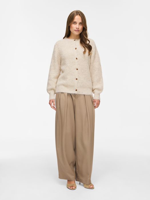 Vila Modische Strickjacke Rundhals Knopfleiste Ballonärmel – Natur, Bild 4