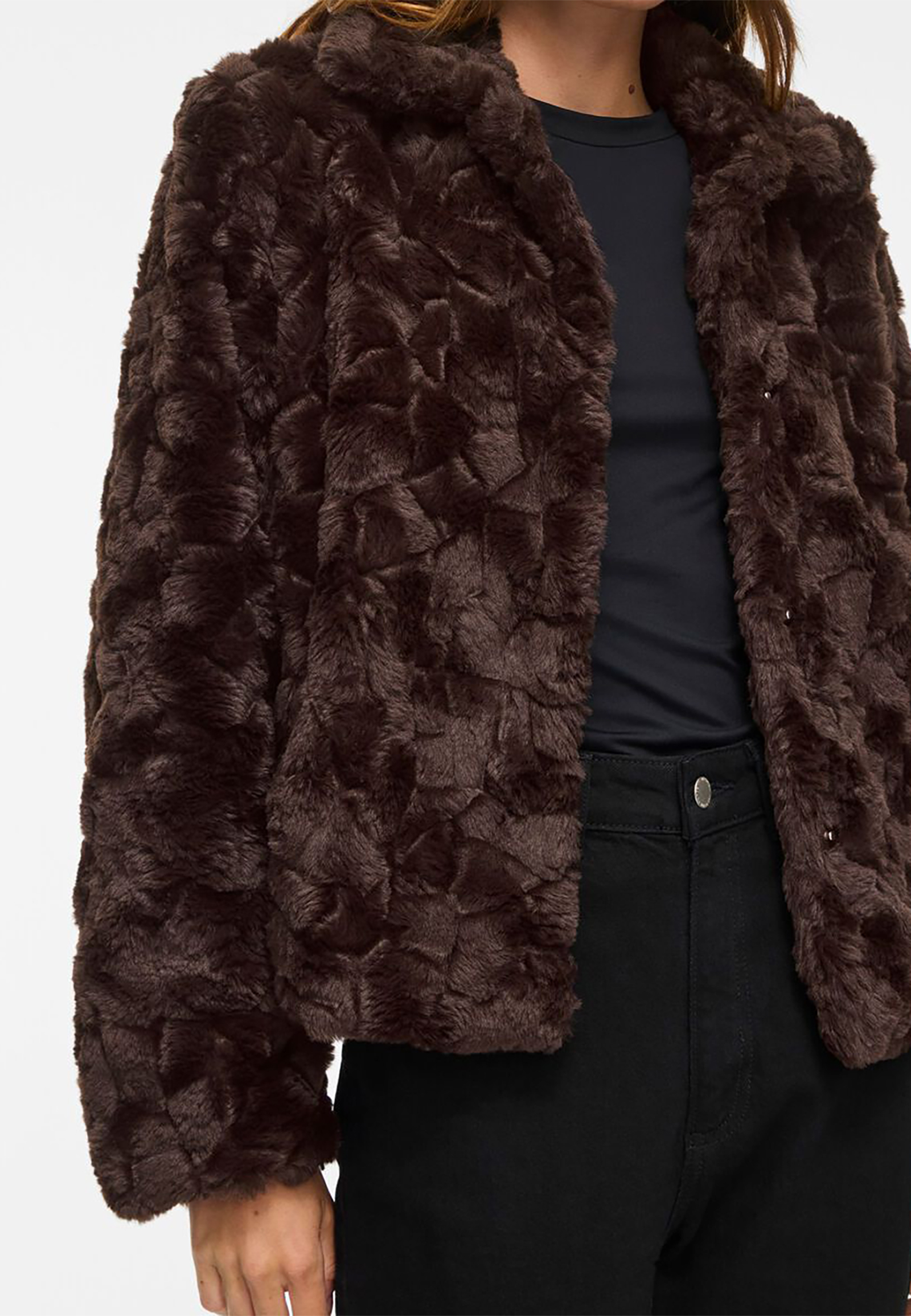 Stilvolle Jacke Kunstfell Langarm Knopfleiste Unifarben Stilvolle Jacke Kunstfell Langarm Knopfleiste Unifarben