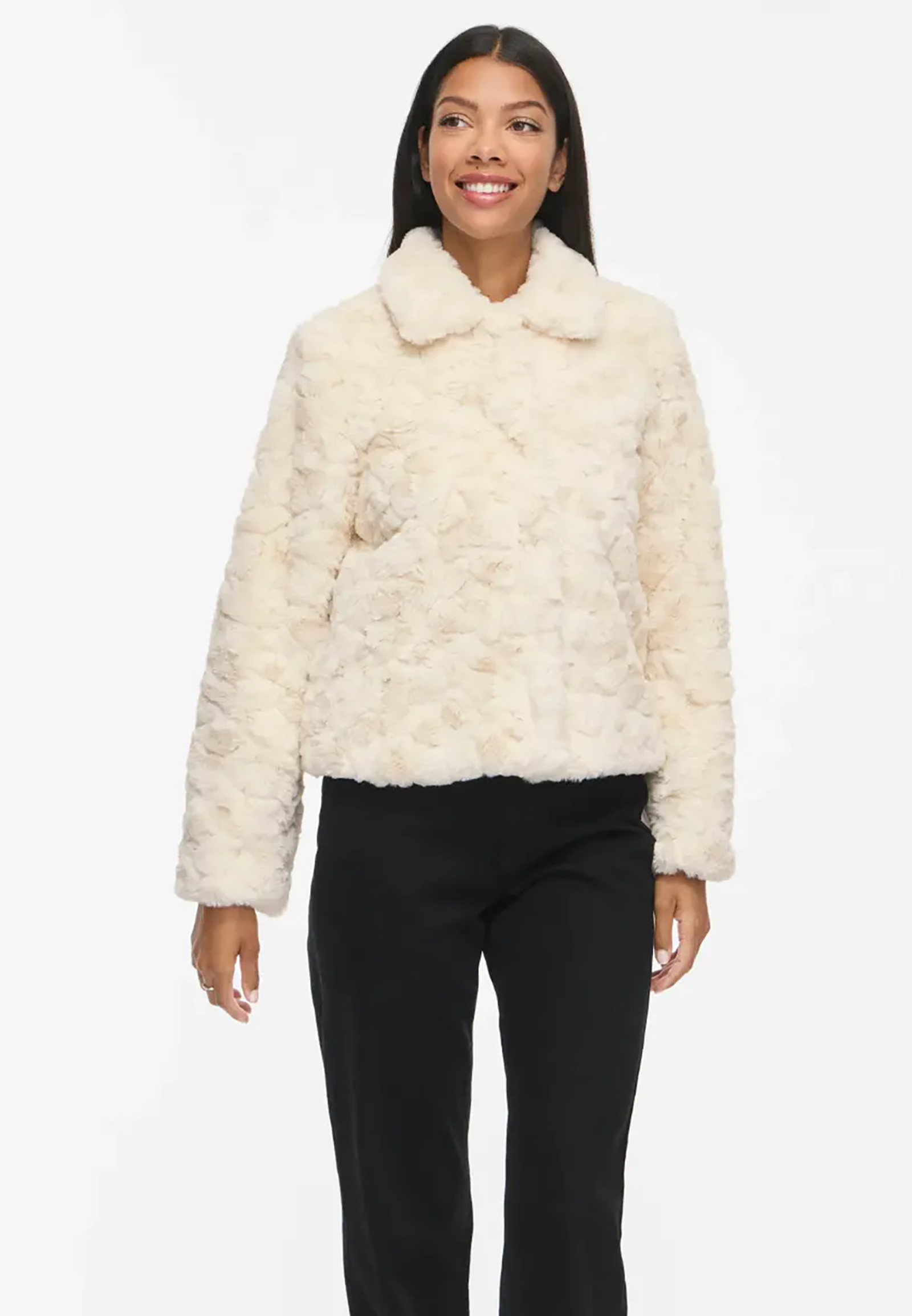 Stilvolle Jacke Kunstfell Langarm Knopfleiste Unifarben Stilvolle Jacke Kunstfell Langarm Knopfleiste Unifarben