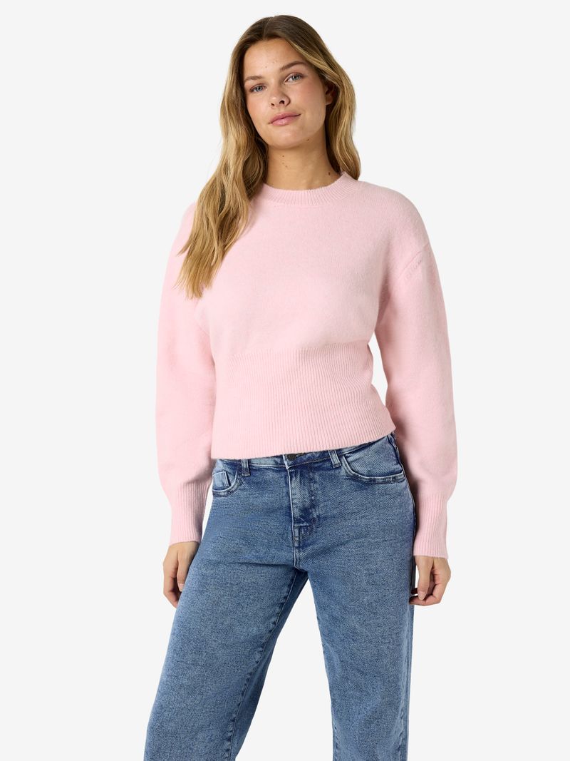 Noisy May Klassischer Pullover Rundhalsausschnitt Rippenbündchen – Rosa, Bild 1