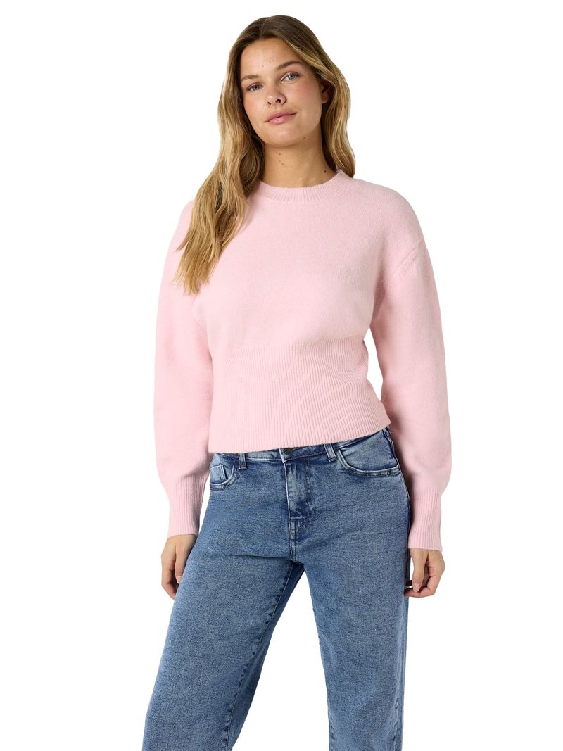 Noisy May Klassischer Pullover Rundhalsausschnitt Rippenbündchen – Rosa, Bild 2