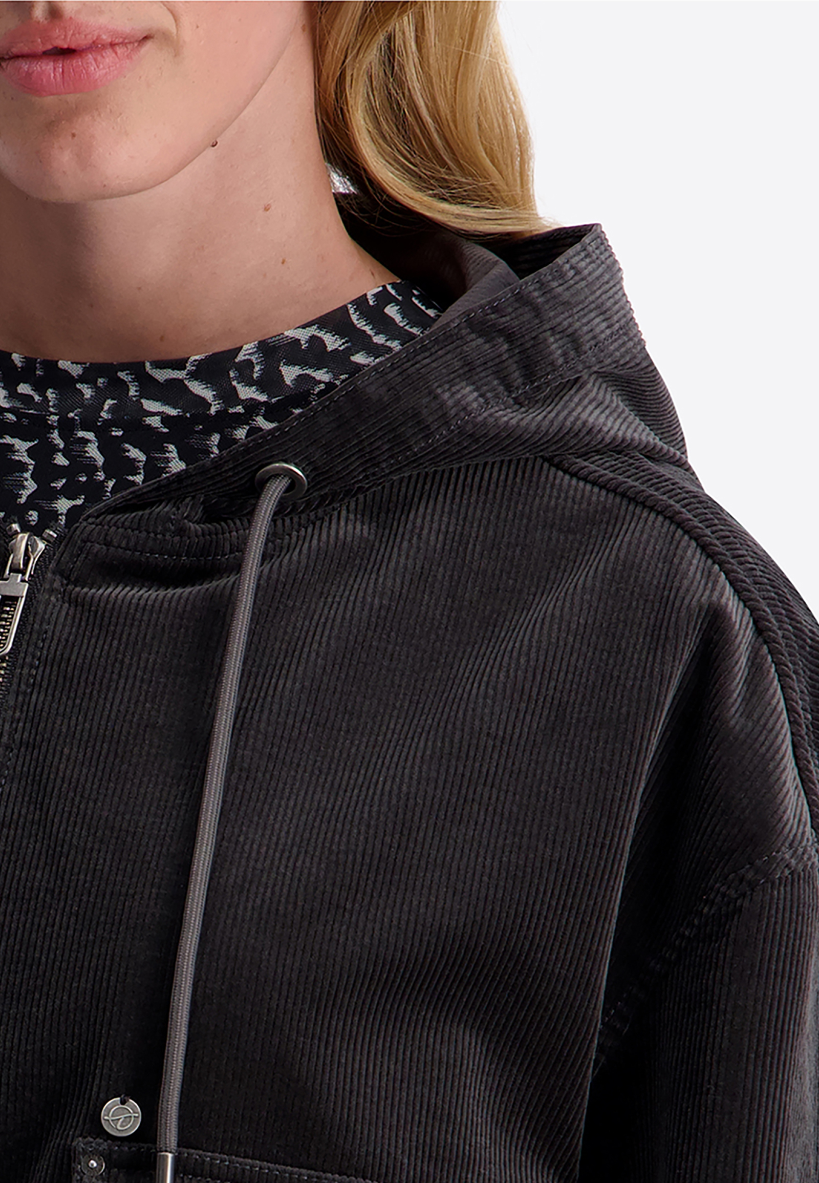Kurzjacke Kapuze Frontreißverschluss Cordstruktur Modisch Kurzjacke Kapuze Frontreißverschluss Cordstruktur Modisch