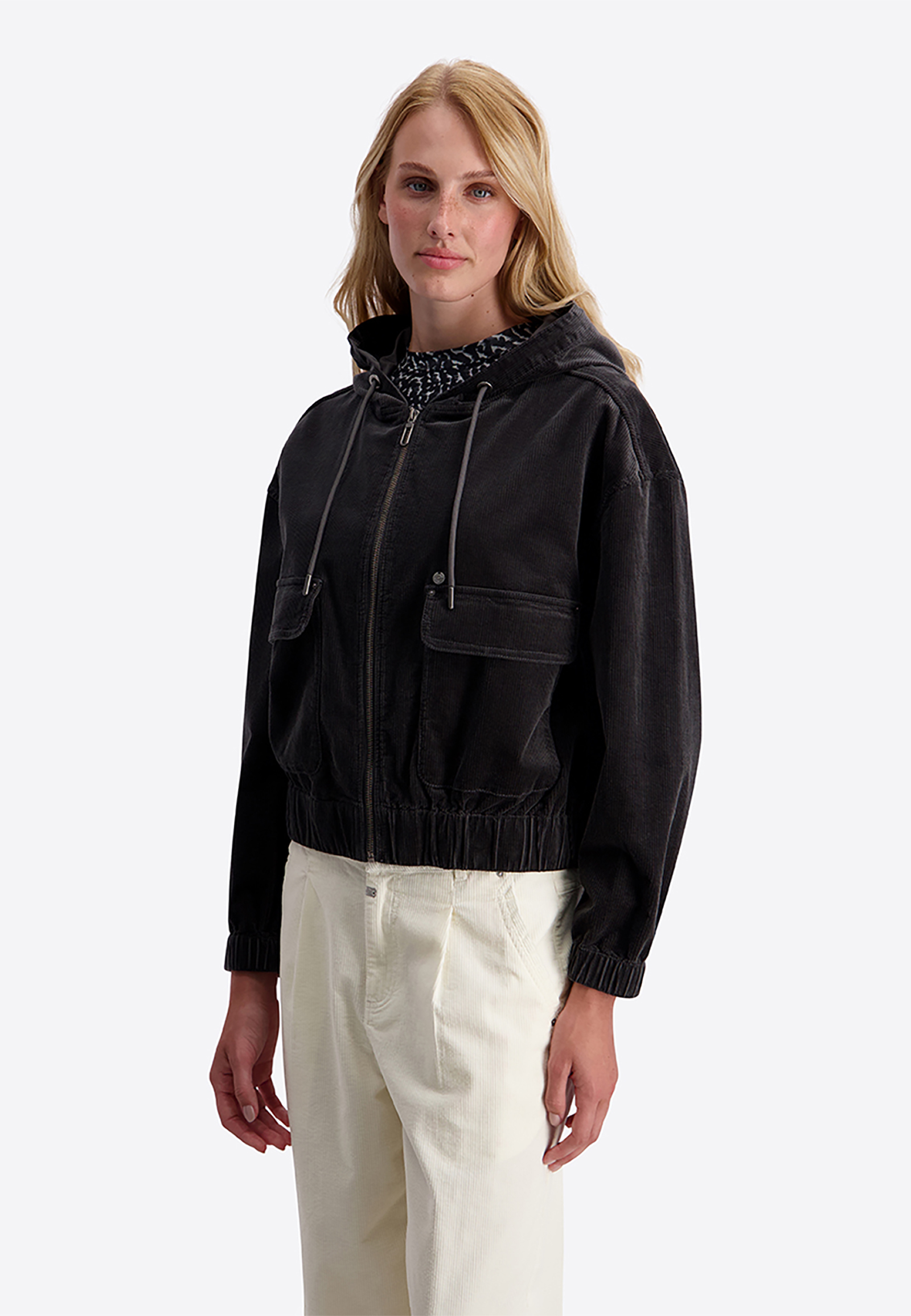 Kurzjacke Kapuze Frontreißverschluss Cordstruktur Modisch Kurzjacke Kapuze Frontreißverschluss Cordstruktur Modisch